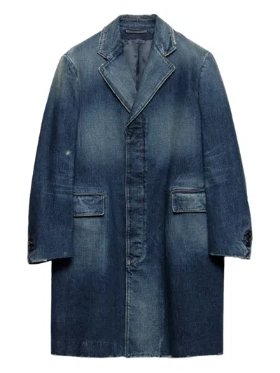 Prada Washed Denim Single-breasted Coat In Blue