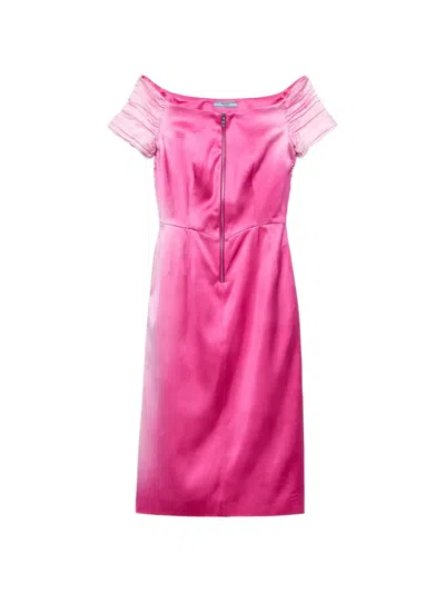 Prada Evening Dress Gradient Off Shoulder Design In Pink
