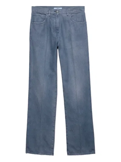 Prada Washed Logo-patch Jeans In Blue