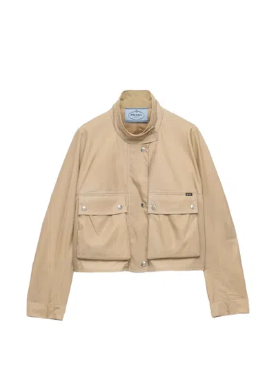 Prada Womens Brown Re-nylon Washed Funnel-neck Jacket In Neutral