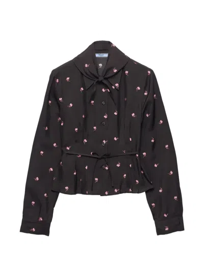 Prada Washed Silk Shirt In Black