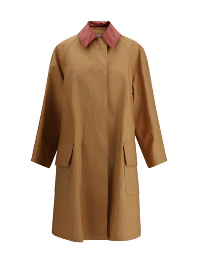 Prada Camel Cotton Overcoat In Brown