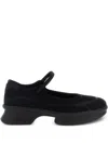 Prada Mesh Upper Round Toe Rubber Sole Ballerinas In Black