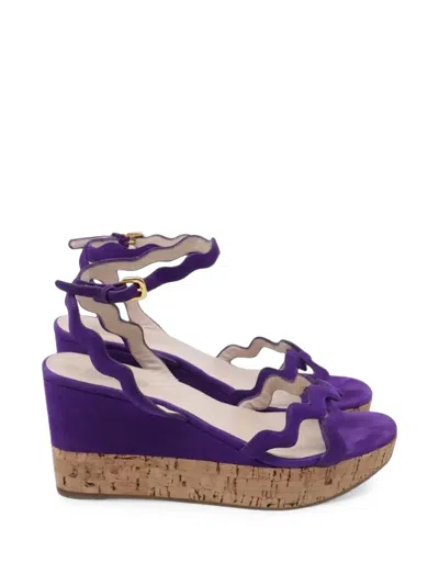 Pre-owned Prada Wavy Strap Wedge Sandals In Purple