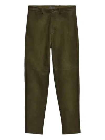 Prada Waxed Suede Trousers In Brown