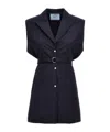 Prada Waist Belted Notched Lapel Sleeveless Knitwear In Blue