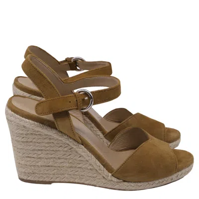 Prada Wedge Espadrille Buckle Ankle Strap Sandal In Brown Suede