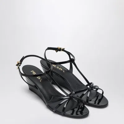 Prada Womens Black Patent Leather Sandals Eur 37.5 / 4.5 Uk