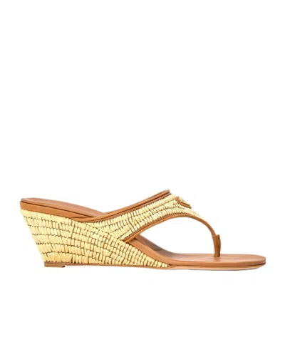 Prada Wedge Slide Sandals In Brown