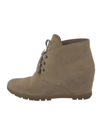 Pre-owned Prada Wedge Suede Lace-up Boots In Neutrals