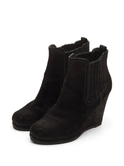 Pre-owned Prada Wedge-heel Ankle Boots In Black