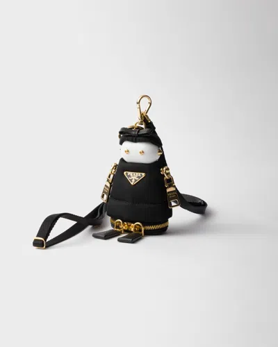 Prada Soft Robot Re-nylon Keychain Charm In Black