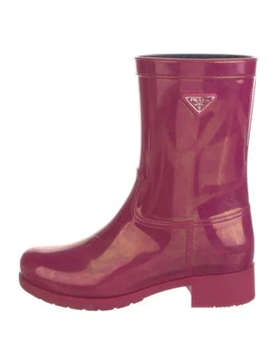 Pre-owned Prada Wellington Enameled Metal Triangle Rain Boots In Pink