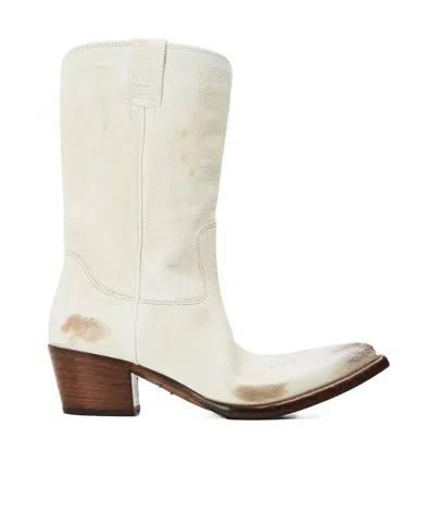 Prada Western Cowboy Boots In White