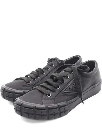 Pre-owned Prada Wheel Cassetta Sneakers In Black