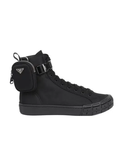 Prada Wheel Re-nylon High-top Sneakers In Black