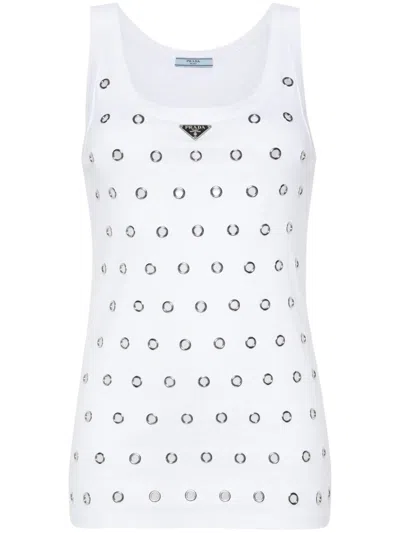 Prada Cut-outs And Studs Cotton Top In White