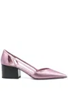 Prada Satin Finish Low Block Heel Pumps In White