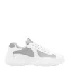 Prada Two-tone Leather And Fabric America S Cup Sneakers In White