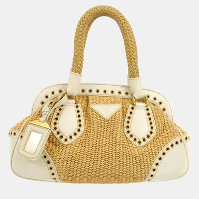 Pre-owned Prada White Beige Straw Handbag In Sand