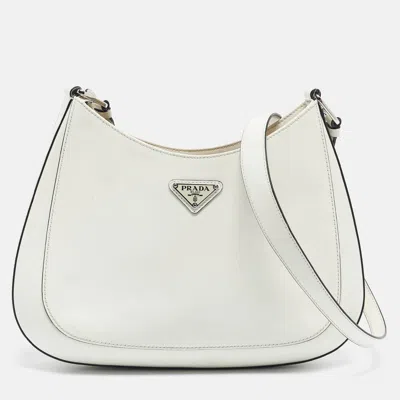 Pre-owned Prada White Brushed Leather Cleo Shoulder Bag