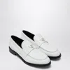 Prada Calf Leather White Loafers With Logo Embellishment