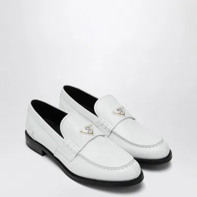 PRADA PRADA  WHITE BRUSHED LEATHER LOAFER