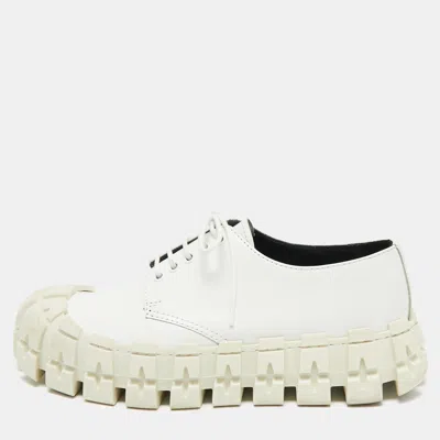 Pre-owned Prada White Brushed Leather Tyre Sole Derby Size 41