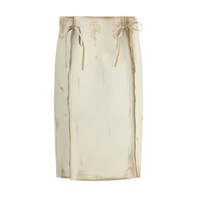 Prada White Calf Leather Bos Taurus Midi Skirt In Neutral