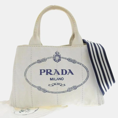 Pre-owned Prada White Canvas Canapa Logo Handbag