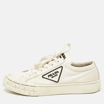 Pre-owned Prada White Canvas Cassetta Lace Up Sneakers Size 38
