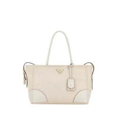 Prada Large Canvas Shopping Handbag With Adjustable Strap In Blue