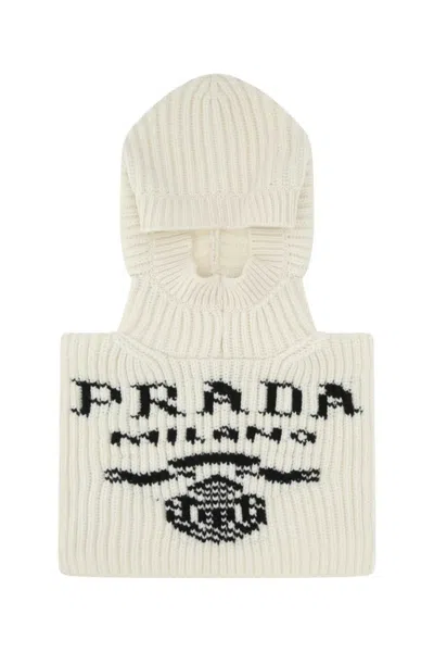 PRADA WHITE CASHMERE BALACLAVA HAT