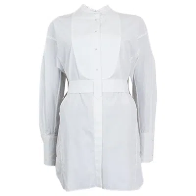 Pre-owned Prada White Cotton Belted Tunic Shirt 38 Xs
