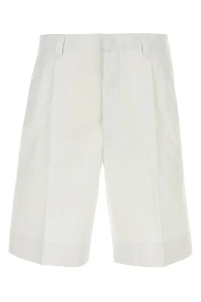 PRADA WHITE COTTON BERMUDA SHORTS