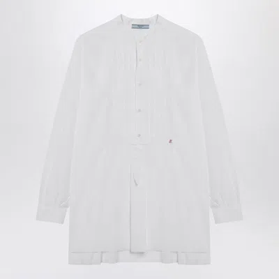 Prada Collarless Dress Long Sleeves Pleated Detail In White