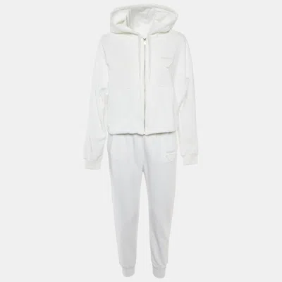 Pre-owned Prada White Cotton Knit Hooded Track Jacket & Pants Set Xl
