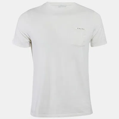 Pre-owned Prada White Cotton Knit Pocket Detail Crew Neck T-shirt S