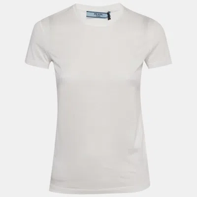 Pre-owned Prada White Cotton Knit Round Neck T-shirt Xs