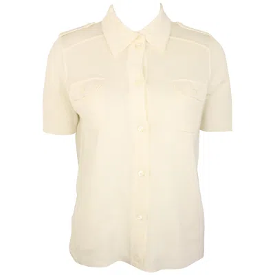Pre-owned Prada White Cotton Knitted Shoulder Epaulettes Short Sleeves Collar Shirt