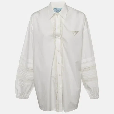 Pre-owned Prada White Cotton Lace Detail Button Shirt Xxl