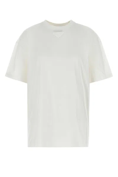 Prada White Cotton Oversize T-shirt In Neutral