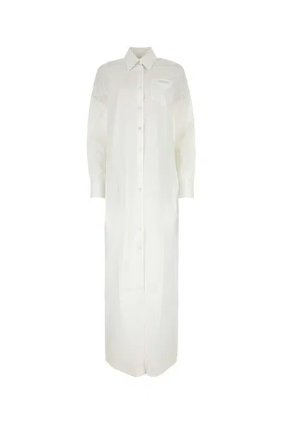 Prada White Cotton Shirt Dress In Bianco