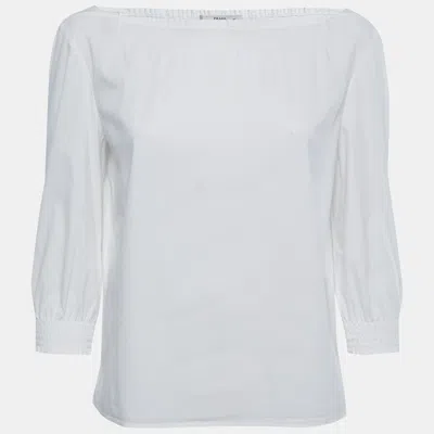 Pre-owned Prada White Cotton Smocked Detail Top S