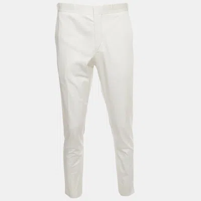 Pre-owned Prada White Cotton Straight Fit Trousers Xl/waist 36"