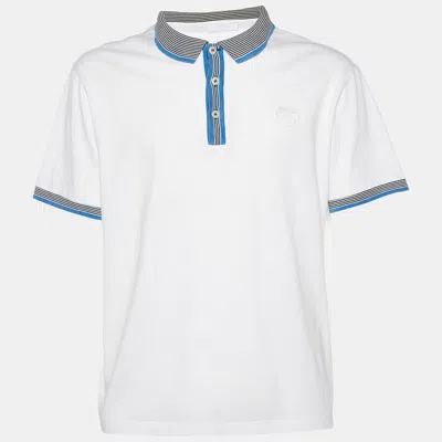Pre-owned Prada White Cotton Striped Collar Polo T-shirt Xxxl