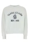 Prada Logo Print Crewneck Sweatshirt In White