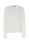 Prada Cotton Crew Neck T-shirt Long Sleeves In White