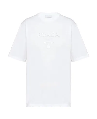 Prada White Cotton T-shirt With Logo In Nero