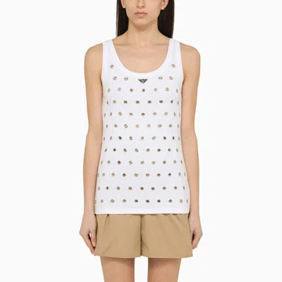 Prada Cut-outs And Studs Cotton Top In White